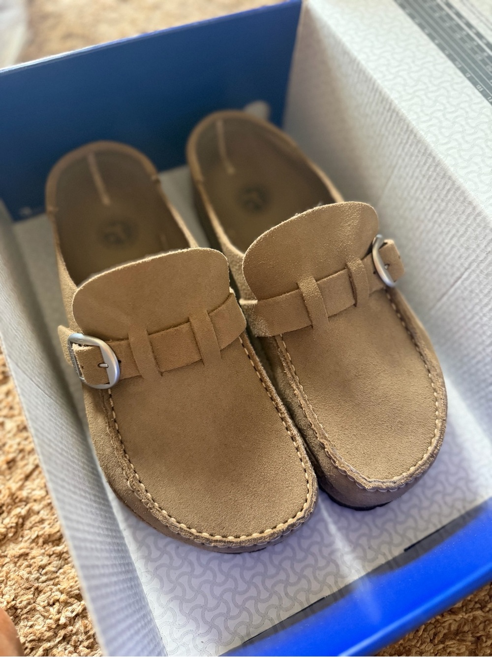 Birkenstock BUCKLEY Suede Clog Mules in gray taupe